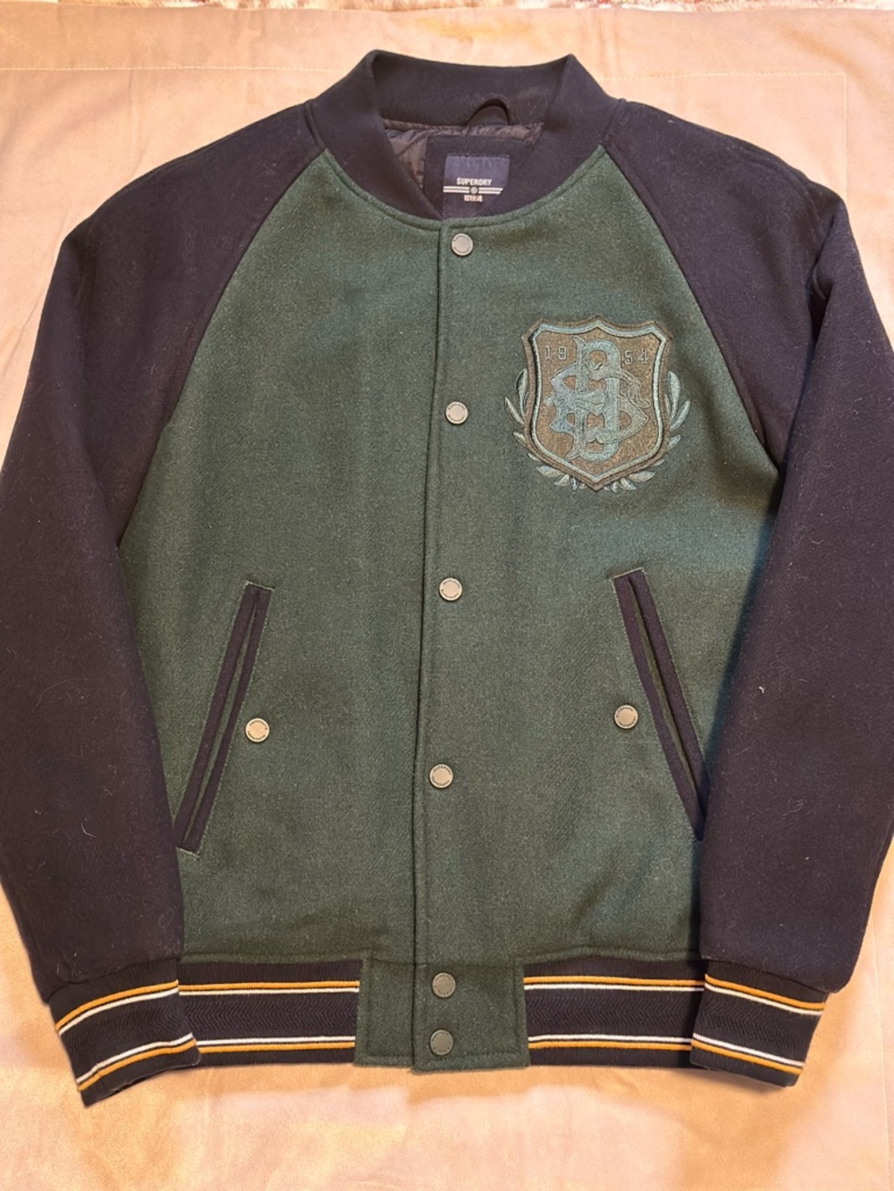 Superdry Men's Green and Black Bomber Varsity Jacket